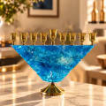 Gold-Tone Light Blue Glass Trapezoid Hanukkah Menorah - photo 4 of 4