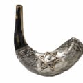 925 Silver-Plated Ram's Horn Shofar - Star of David with Blue Crystals - photo 1 of 2