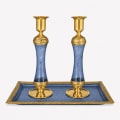 Blue Gold-Plated Glass Candlesticks - photo 3 of 3