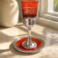 925 Silver-Plated Tall Red Glass Kiddush Cup - photo 2 of 3
