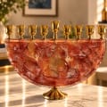 Gold-Tone Terracotta Glass Half-Moon Hanukkah Menorah - photo 4 of 4