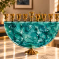 Gold-Tone Turquoise Glass Half-Moon Hanukkah Menorah - photo 4 of 4