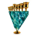 Gold-Tone Turquoise Glass Trapezoid Hanukkah Menorah - photo 2 of 4