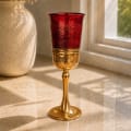 Gold-Plated Tall Vibrant Red Glass Kiddush Cup - photo 2 of 3