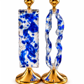 Gold-Tone White and Blue Double-Sided Glass Candlesticks - photo 2 of 4