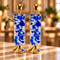 Gold-Tone White and Blue Double-Sided Glass Candlesticks - photo 4 of 4