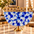 Gold-Tone White and Blue Glass Half-Moon Hanukkah Menorah - photo 4 of 4