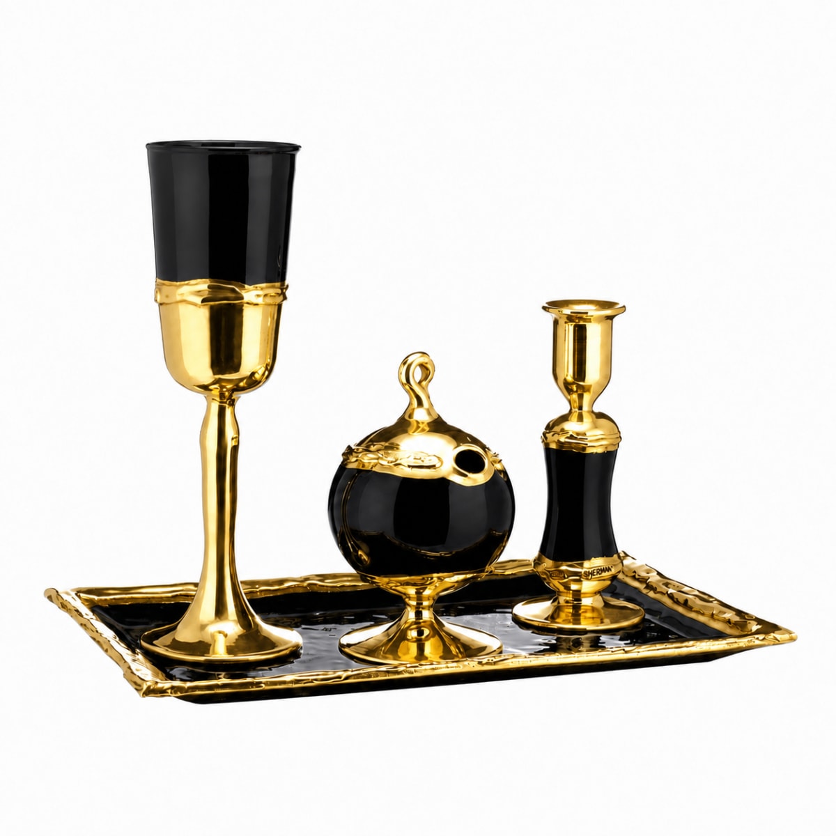 Gold-Plated Black Havdalah Set