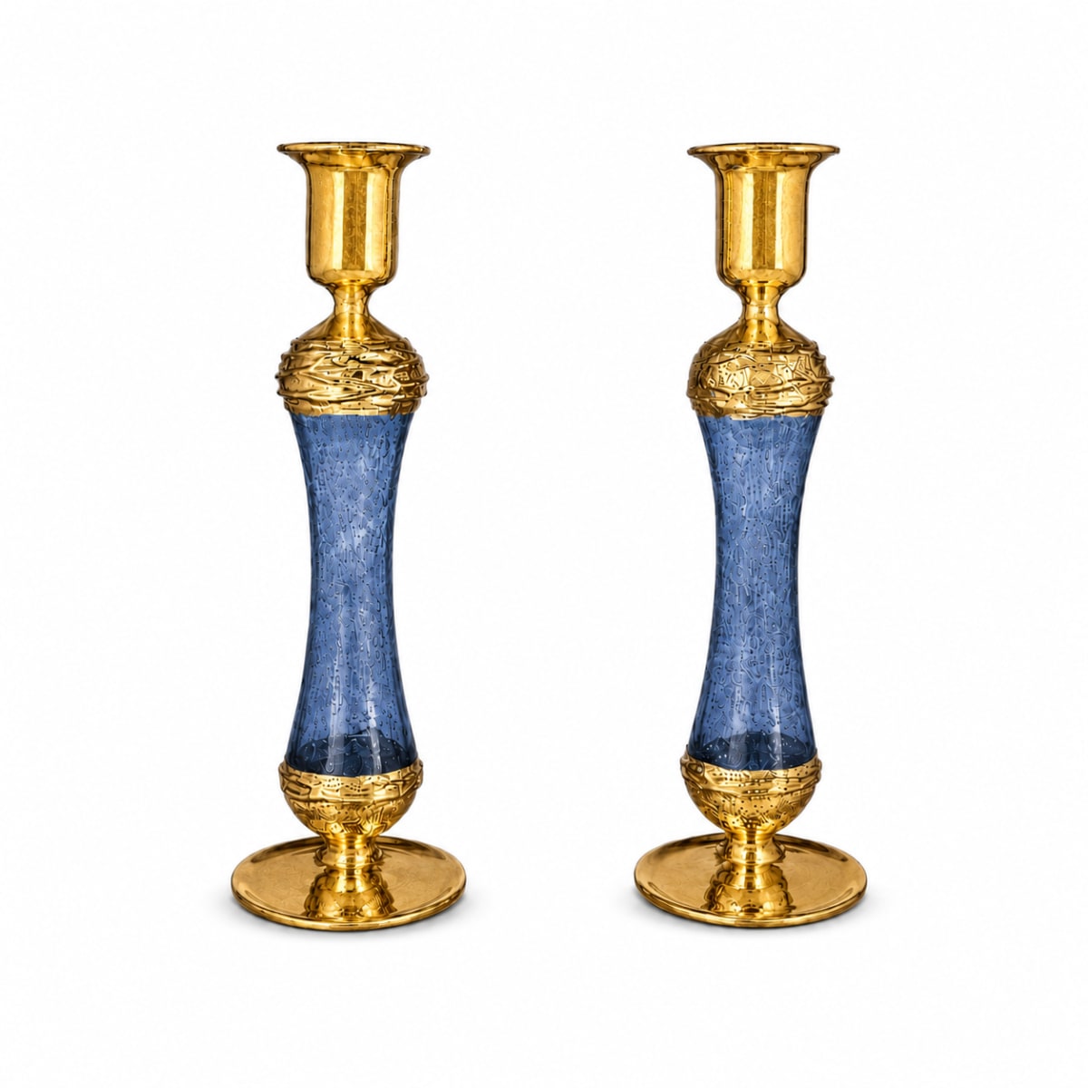 Blue Gold-Plated Glass Candlesticks