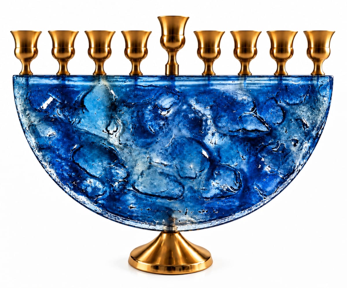 Gold-Tone Blue Glass Half-Moon Hanukkah Menorah