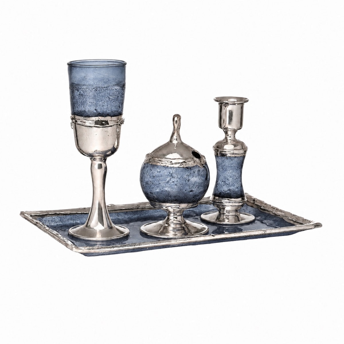 925 Silver-Plated Blue Havdalah Set