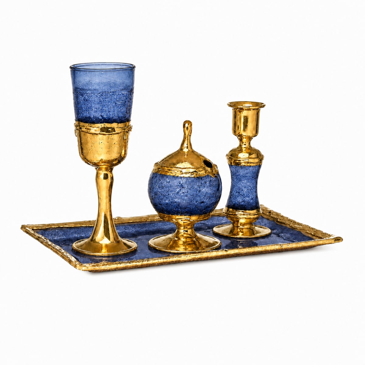 Gold-Plated Blue Havdalah Set