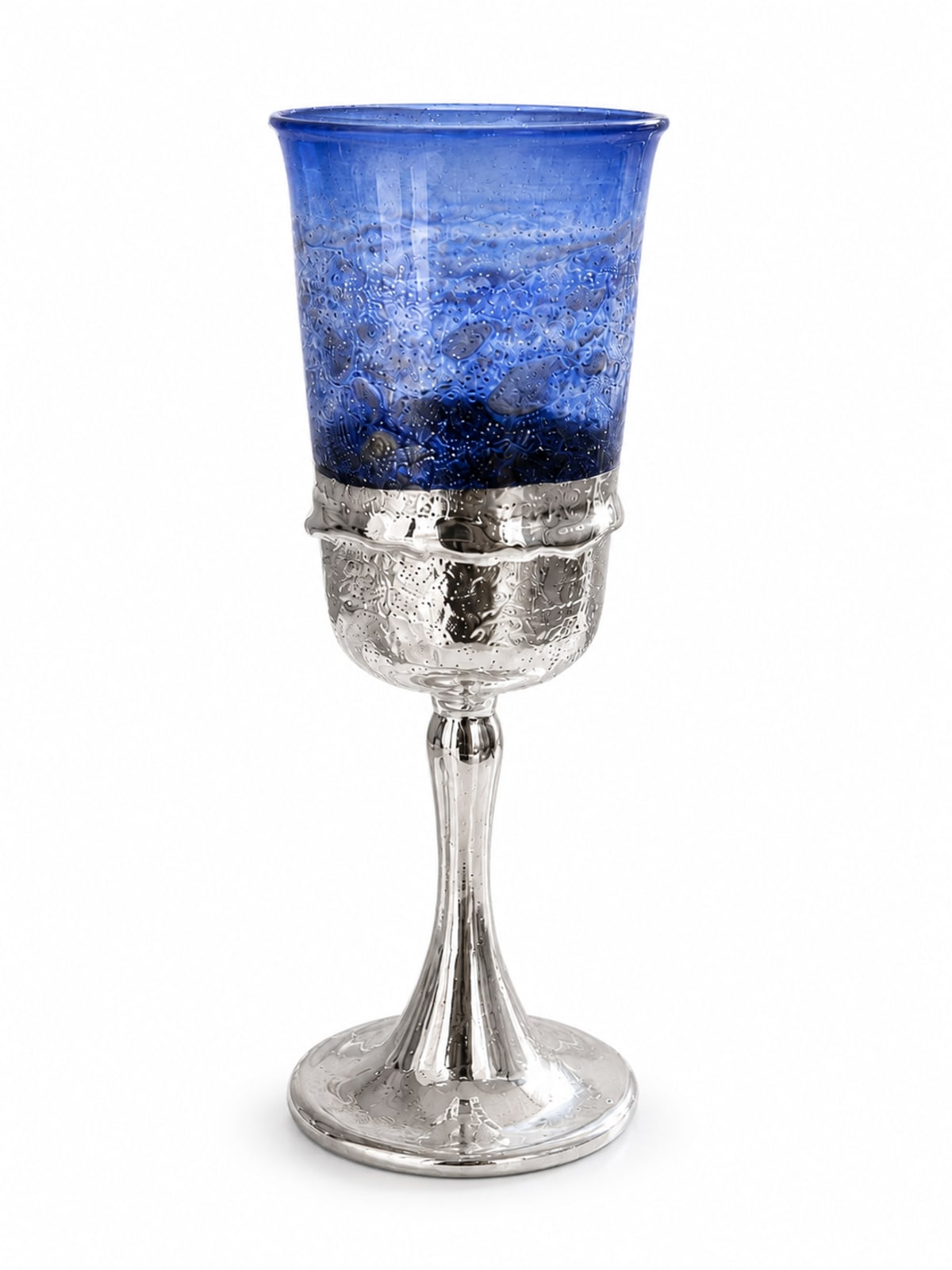 925 Silver-Plated Tall Blue Glass Kiddush Cup