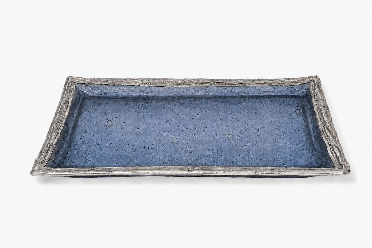 Blue 925 Silver-Plated Glass Tray