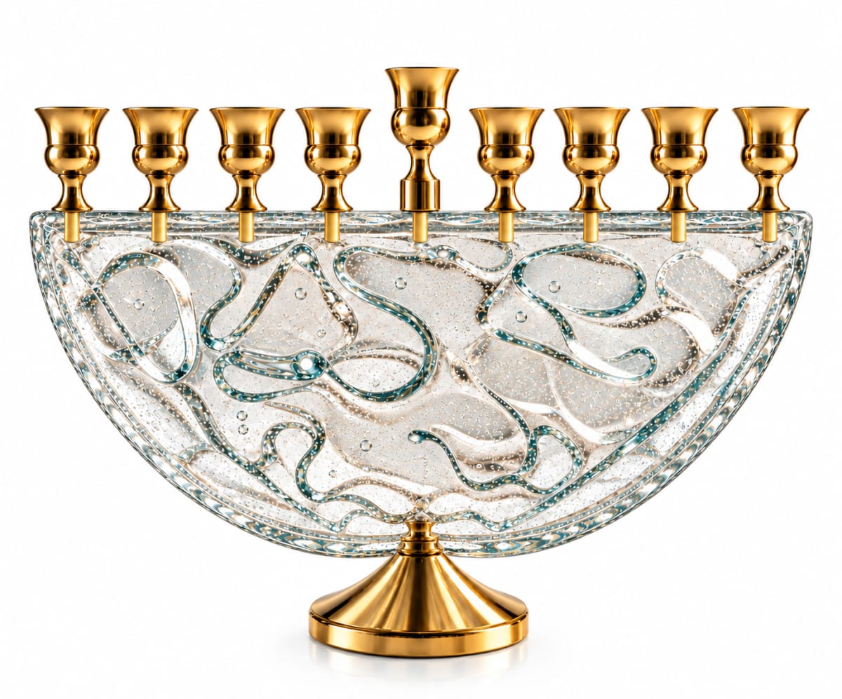 Gold-Tone Clear Glass Half-Moon Hanukkah Menorah