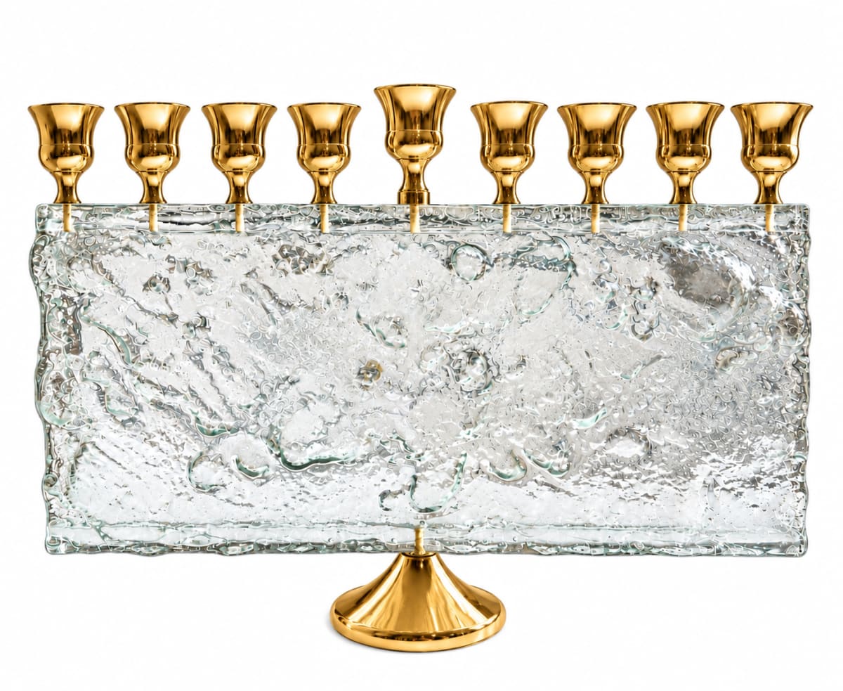 Gold-Tone Clear Glass Rectangular Hanukkah Menorah