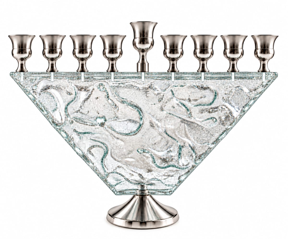 Silver-Tone Clear Glass Trapezoid Hanukkah Menorah