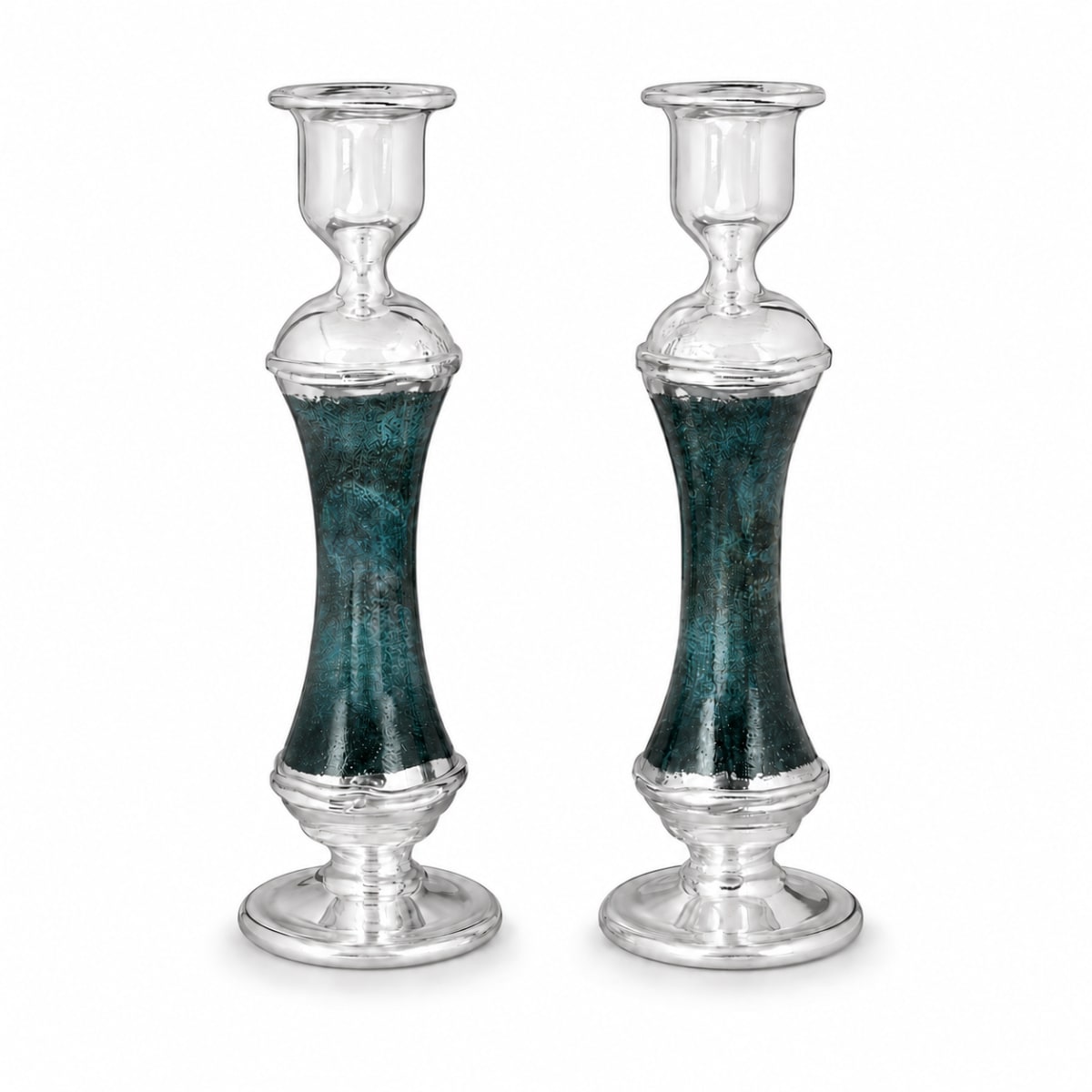 Green 925 Silver-Plated Glass Candlesticks