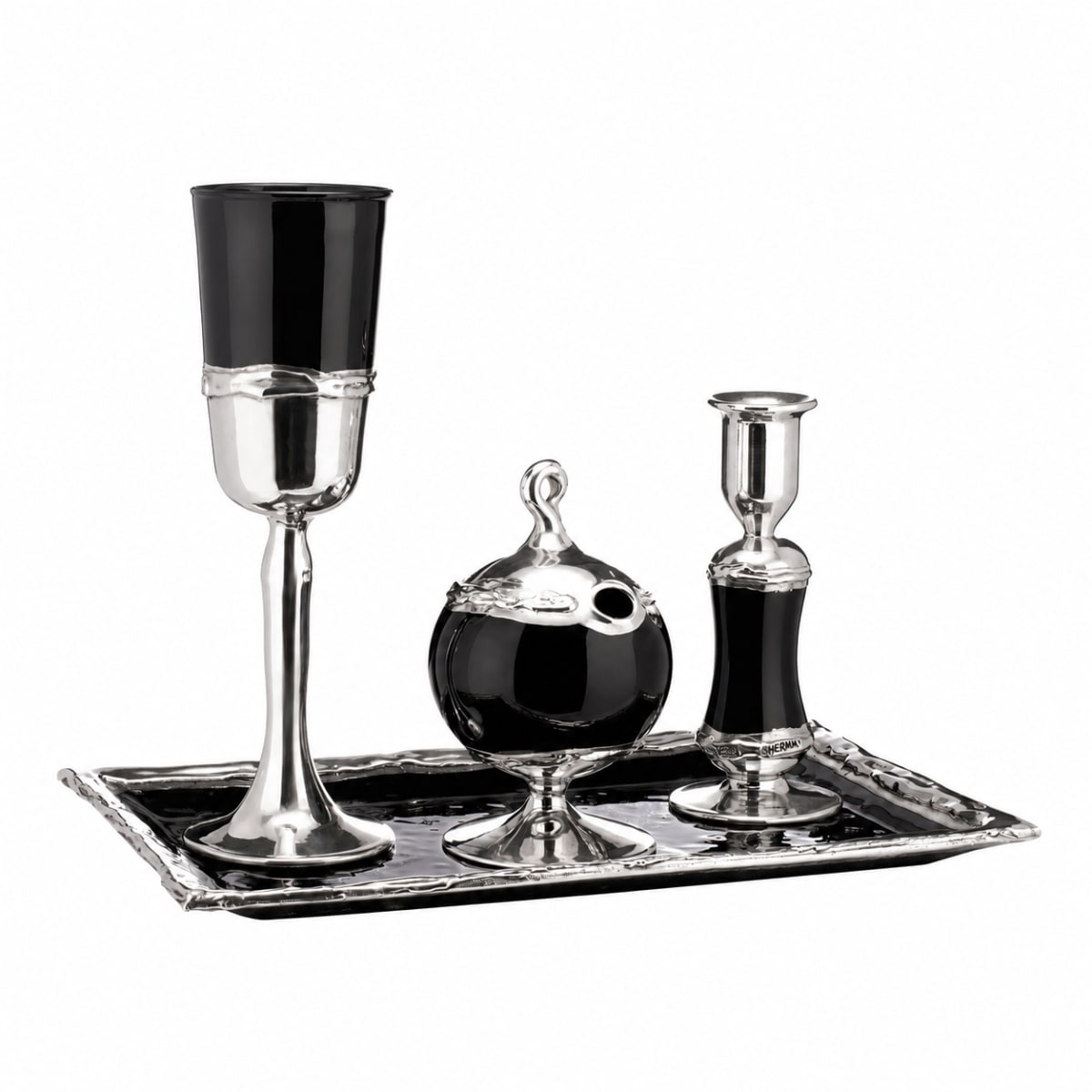 925 Silver-Plated Black Havdalah Set