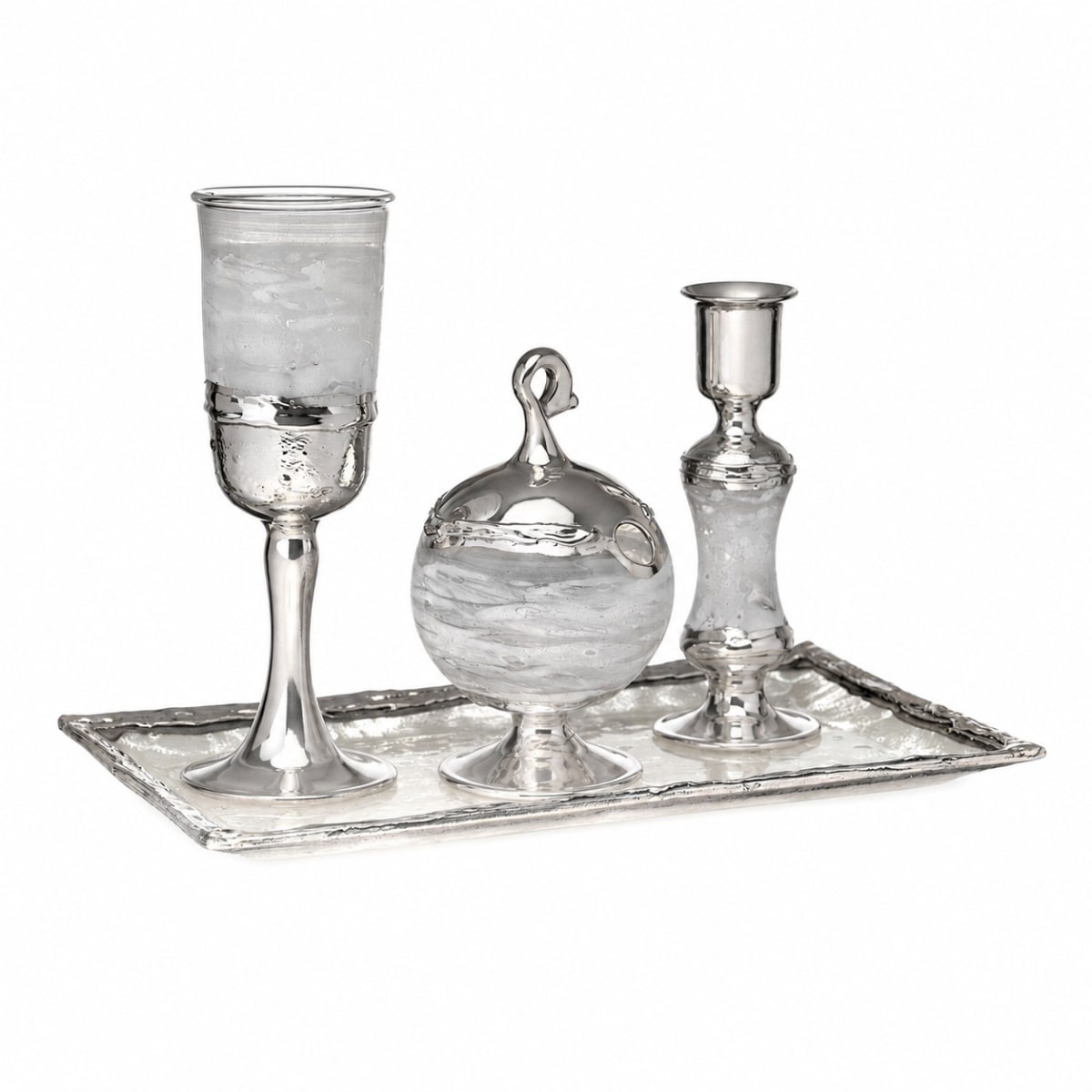 925 Silver-Plated White Havdalah Set