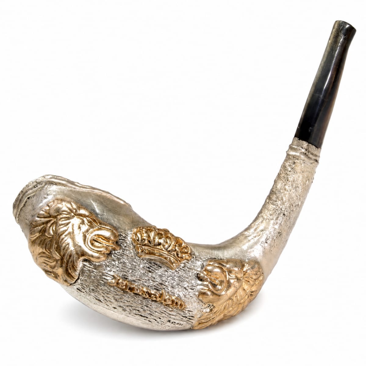 925 Silver-Plated Ram's Horn Shofar - Jerusalem Lions