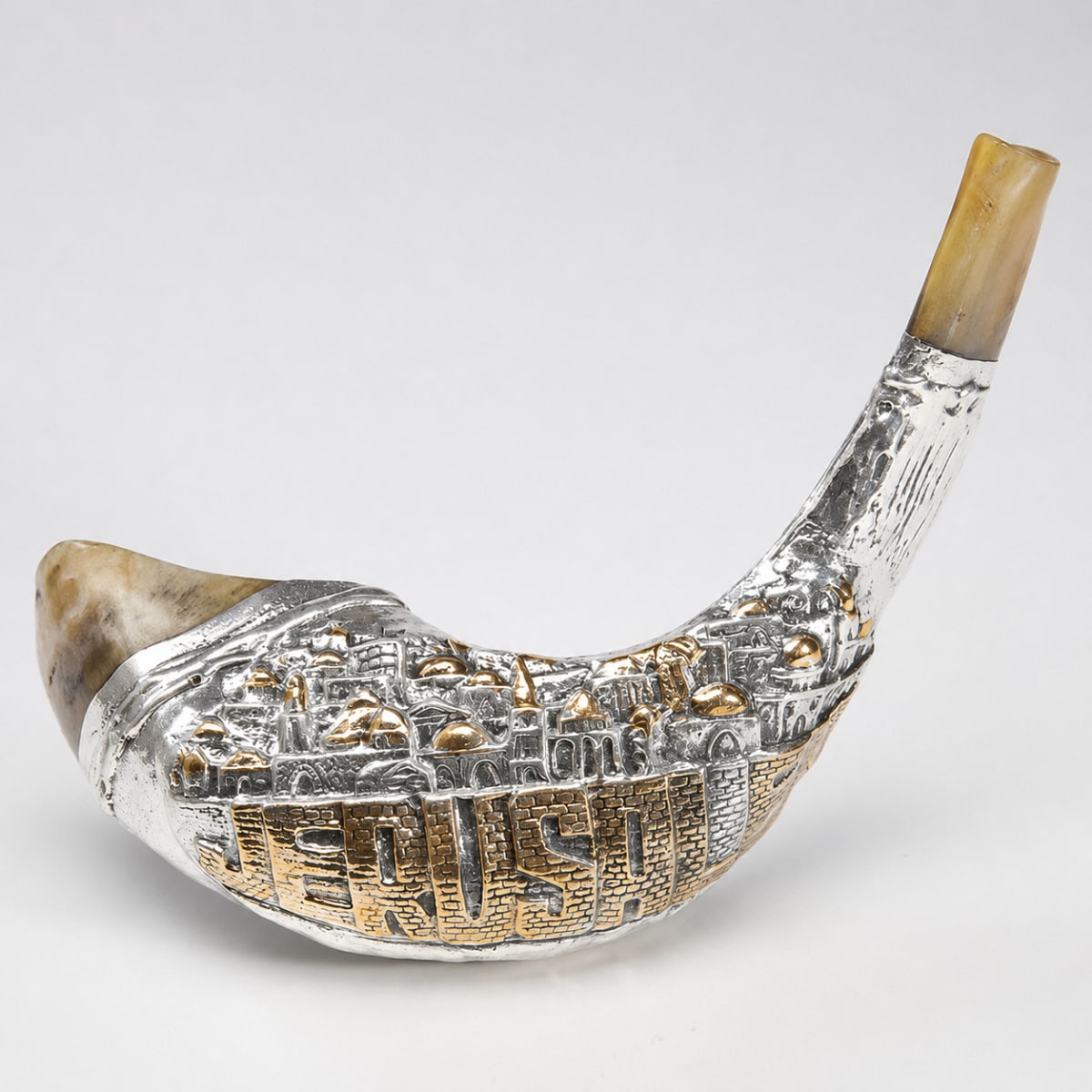 925 Silver-Plated Ram's Horn Shofar - Jerusalem