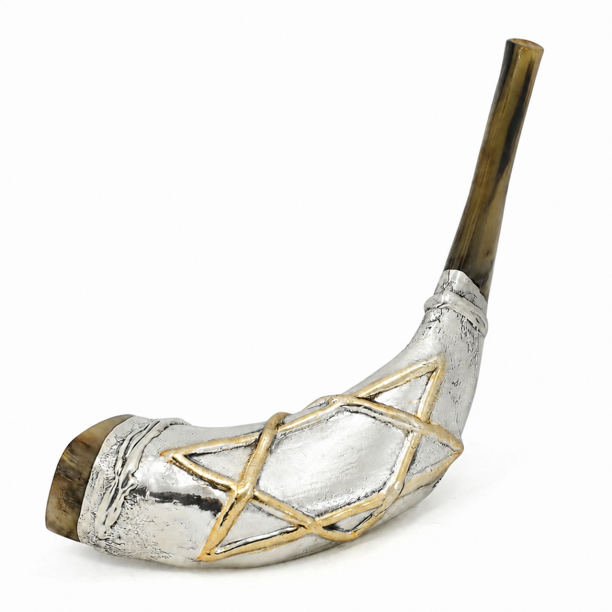 925 Silver-Plated Ram's Horn Shofar - Star of David