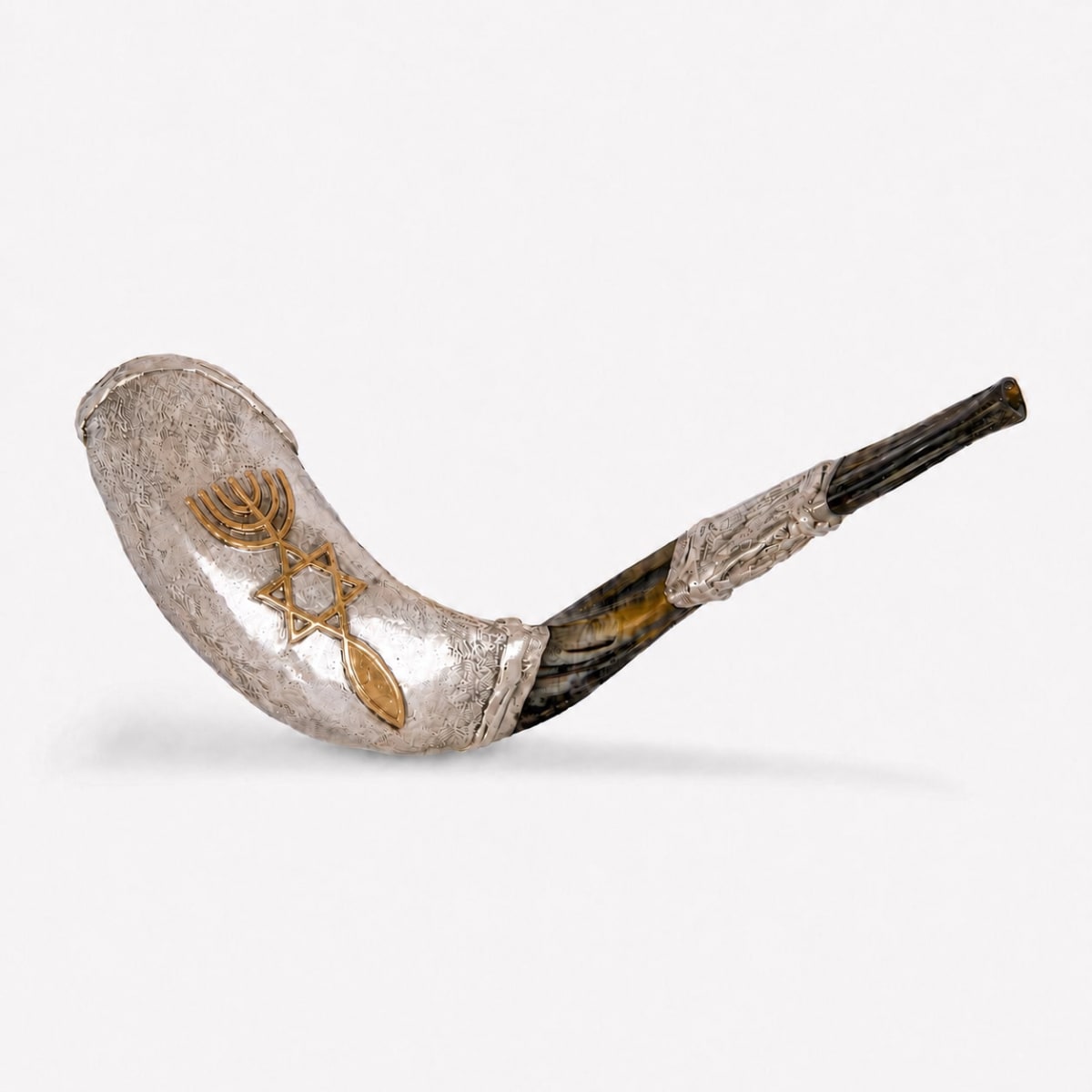 925 Silver-Plated Ram's Horn Shofar - Messianic Seal of Jerusalem