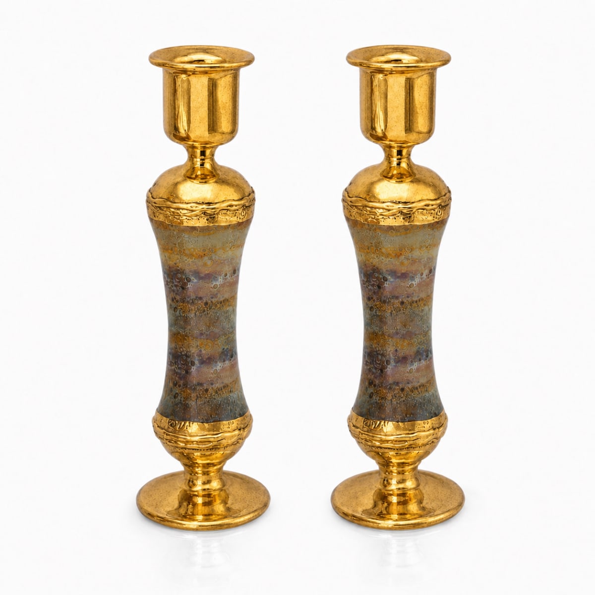 Orange Gold-Plated Glass Candlesticks