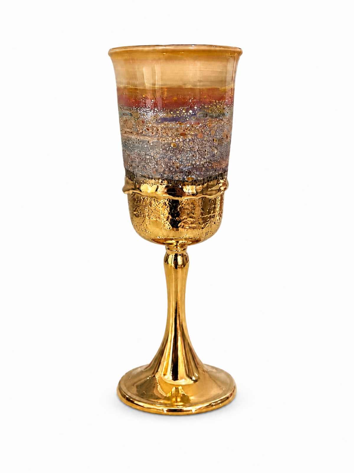 Gold-Plated Tall Orange Glass Kiddush Cup