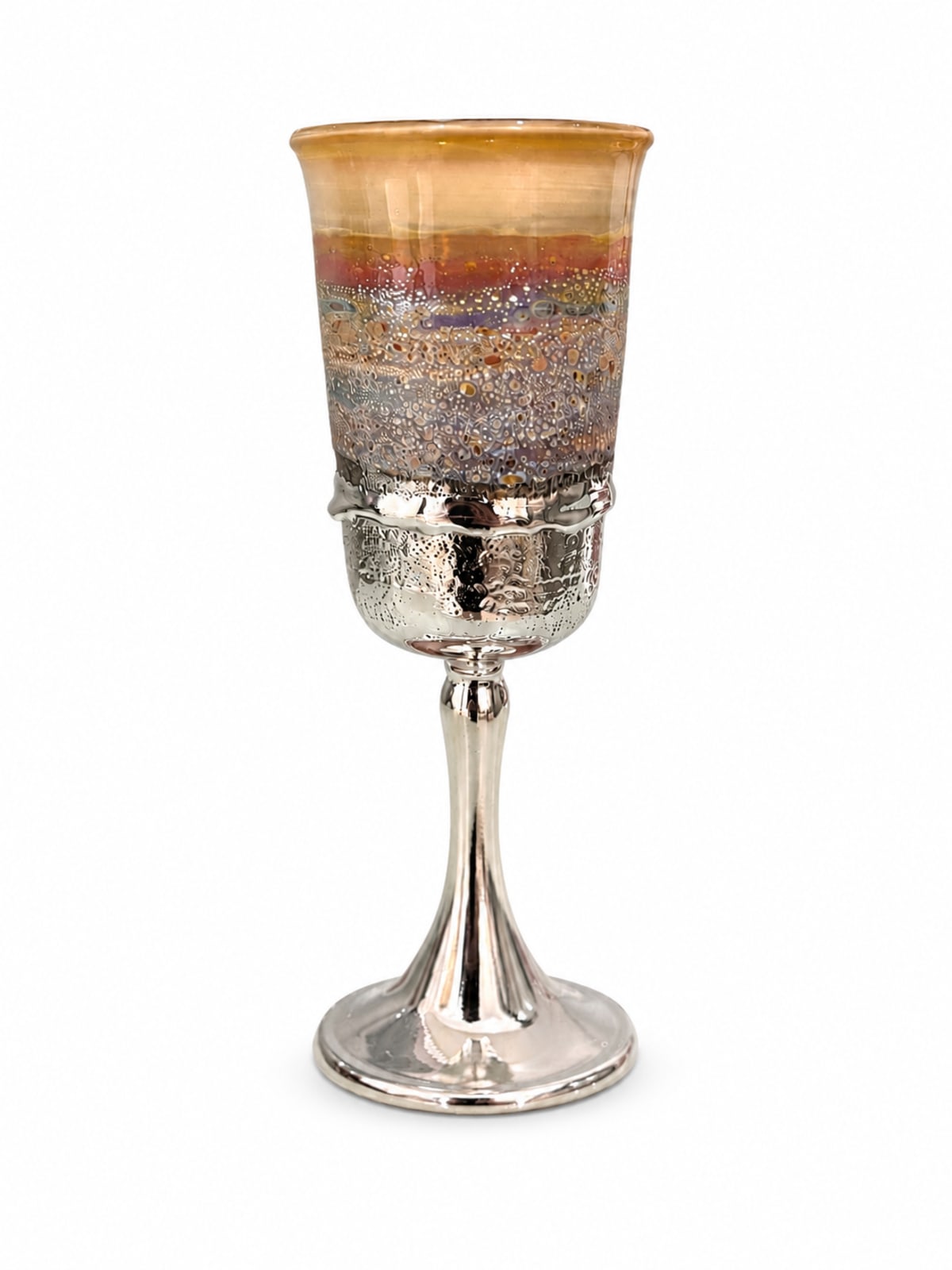 925 Silver-Plated Tall Orange Glass Kiddush Cup