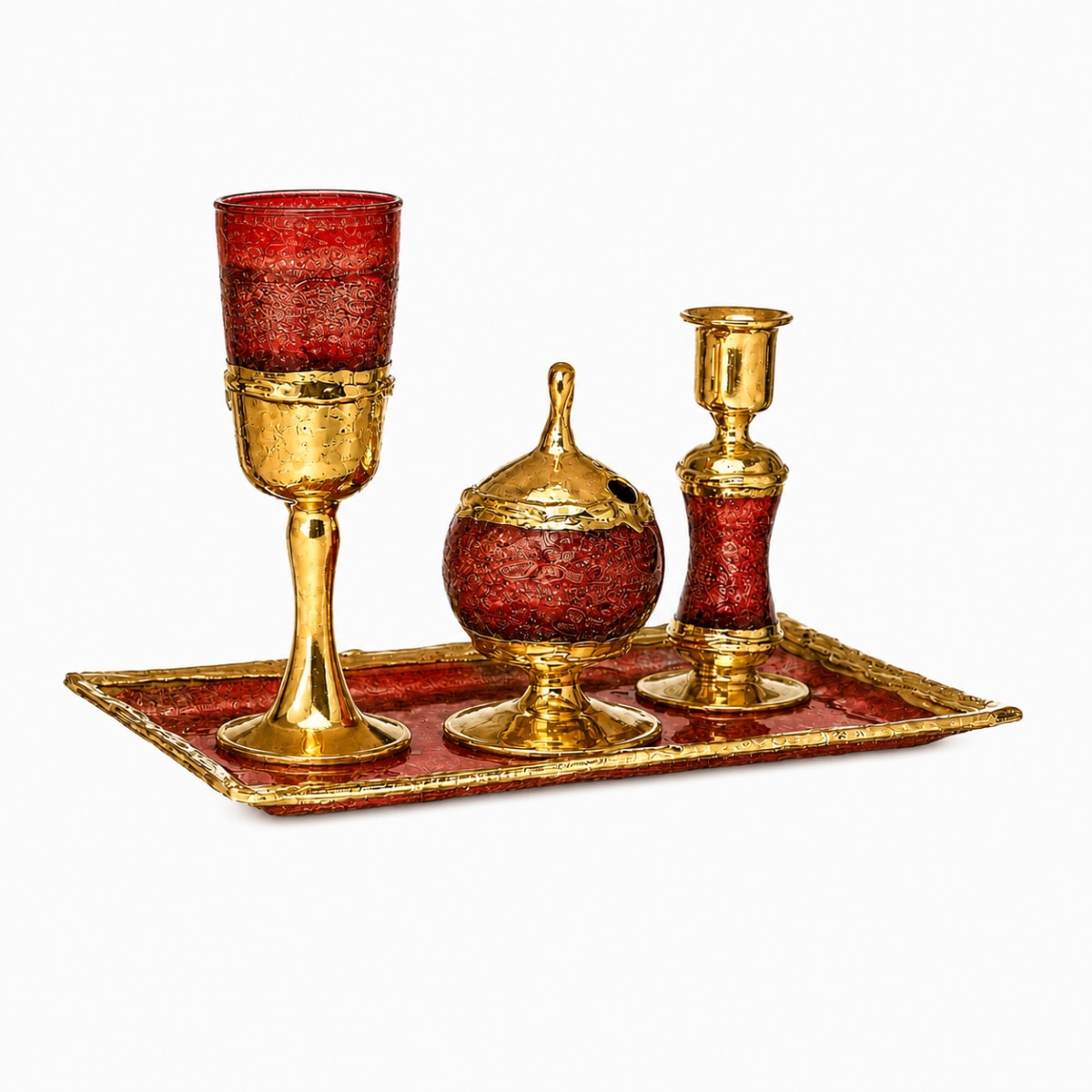 Gold-Plated Red Havdalah Set