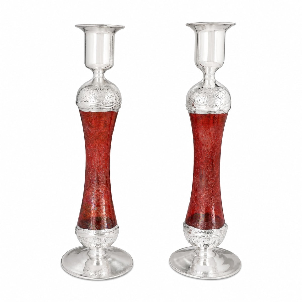 Red 925 Silver-Plated Glass Candlesticks
