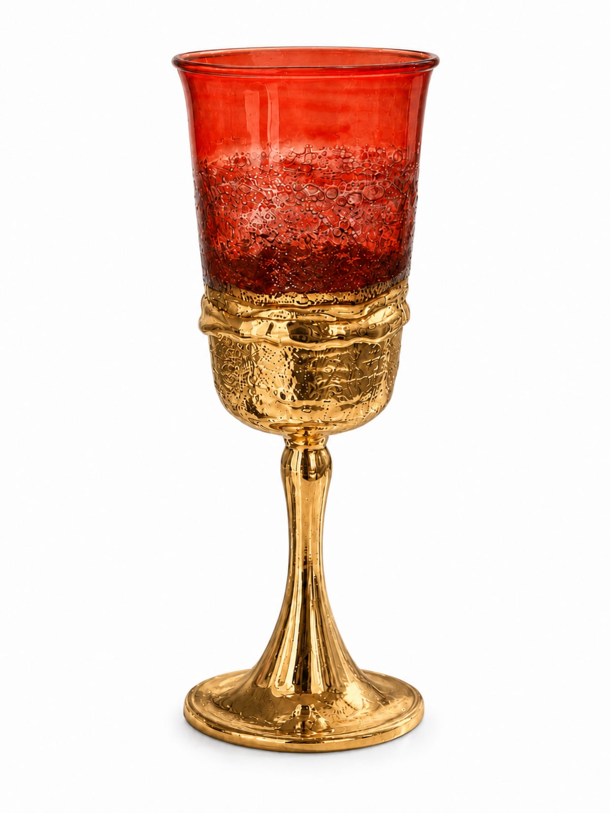 Gold-Plated Tall Red Glass Kiddush Cup