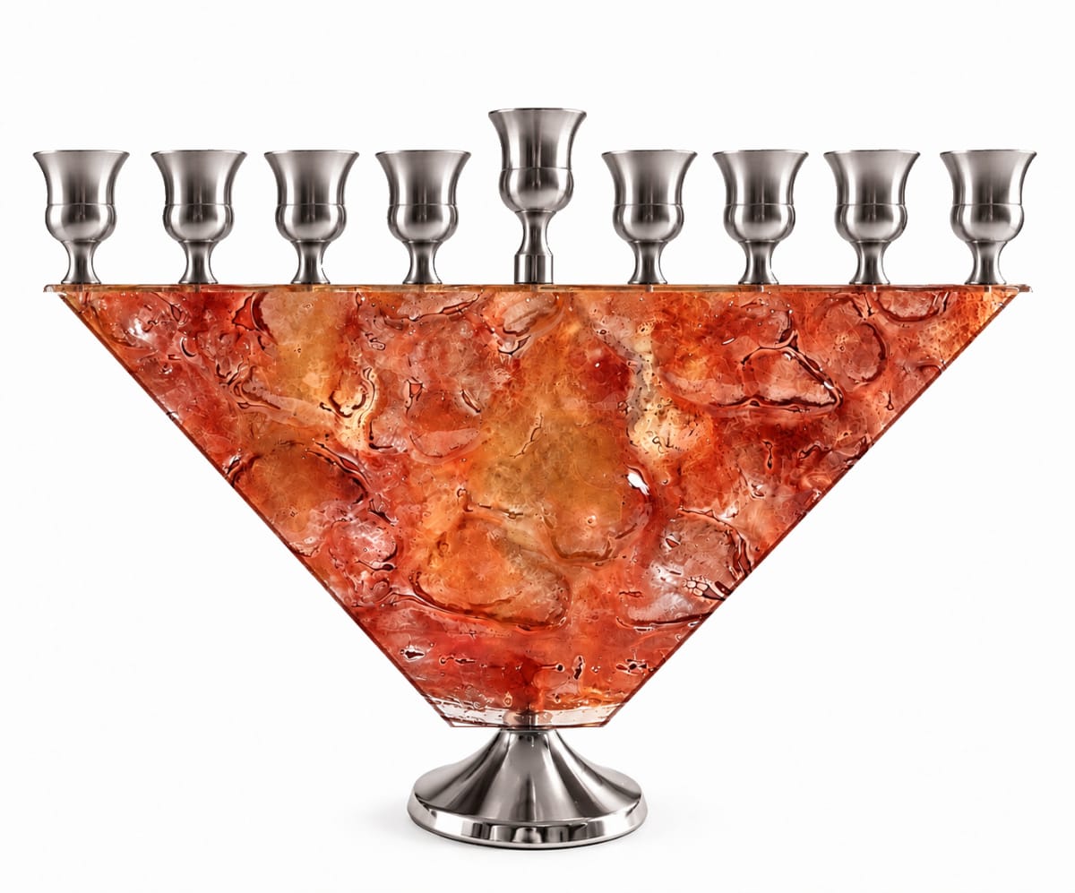 Silver-Tone Terracotta Glass Trapezoid Hanukkah Menorah
