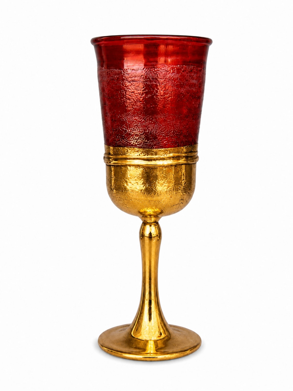 Gold-Plated Tall Vibrant Red Glass Kiddush Cup