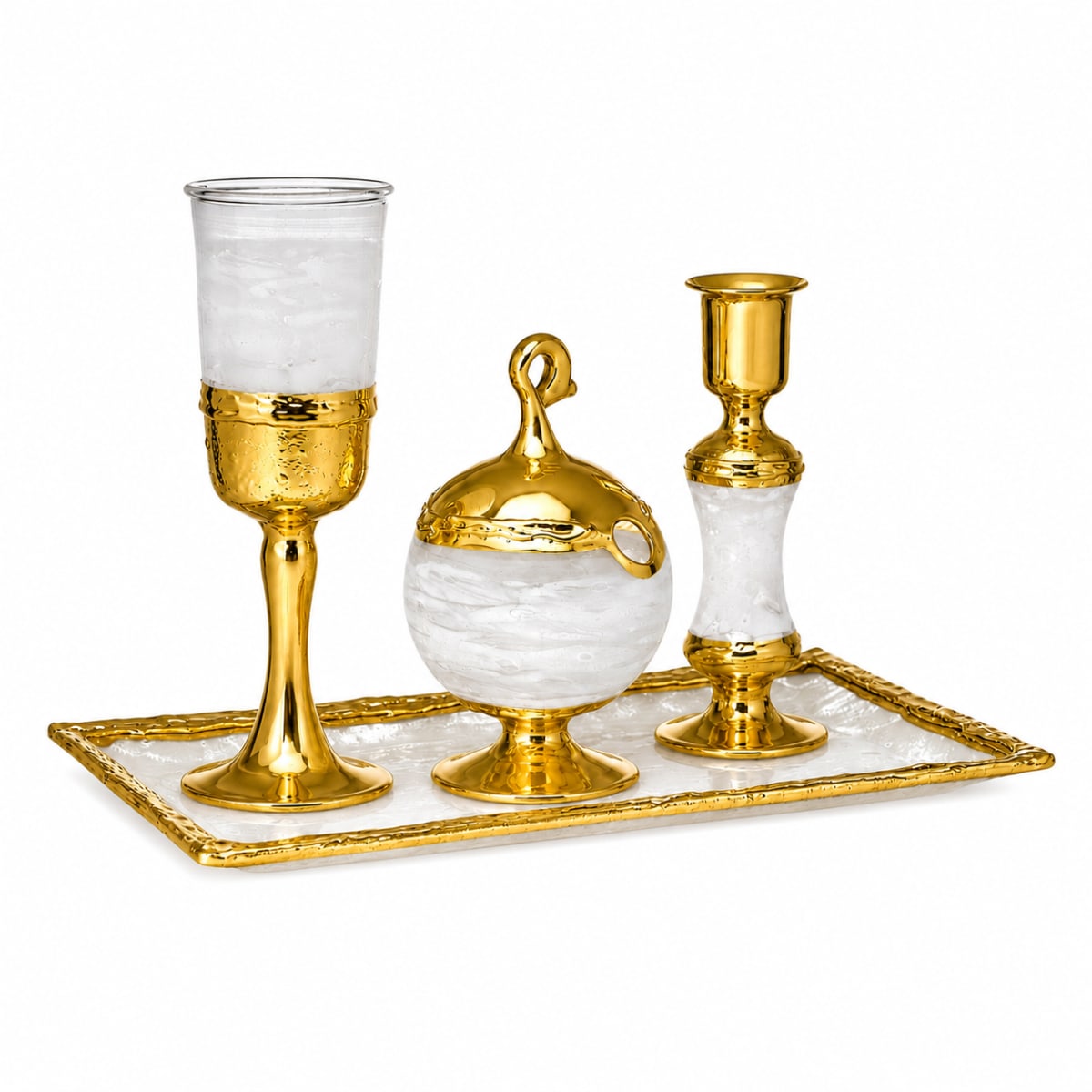 Gold-Plated White Havdalah Set