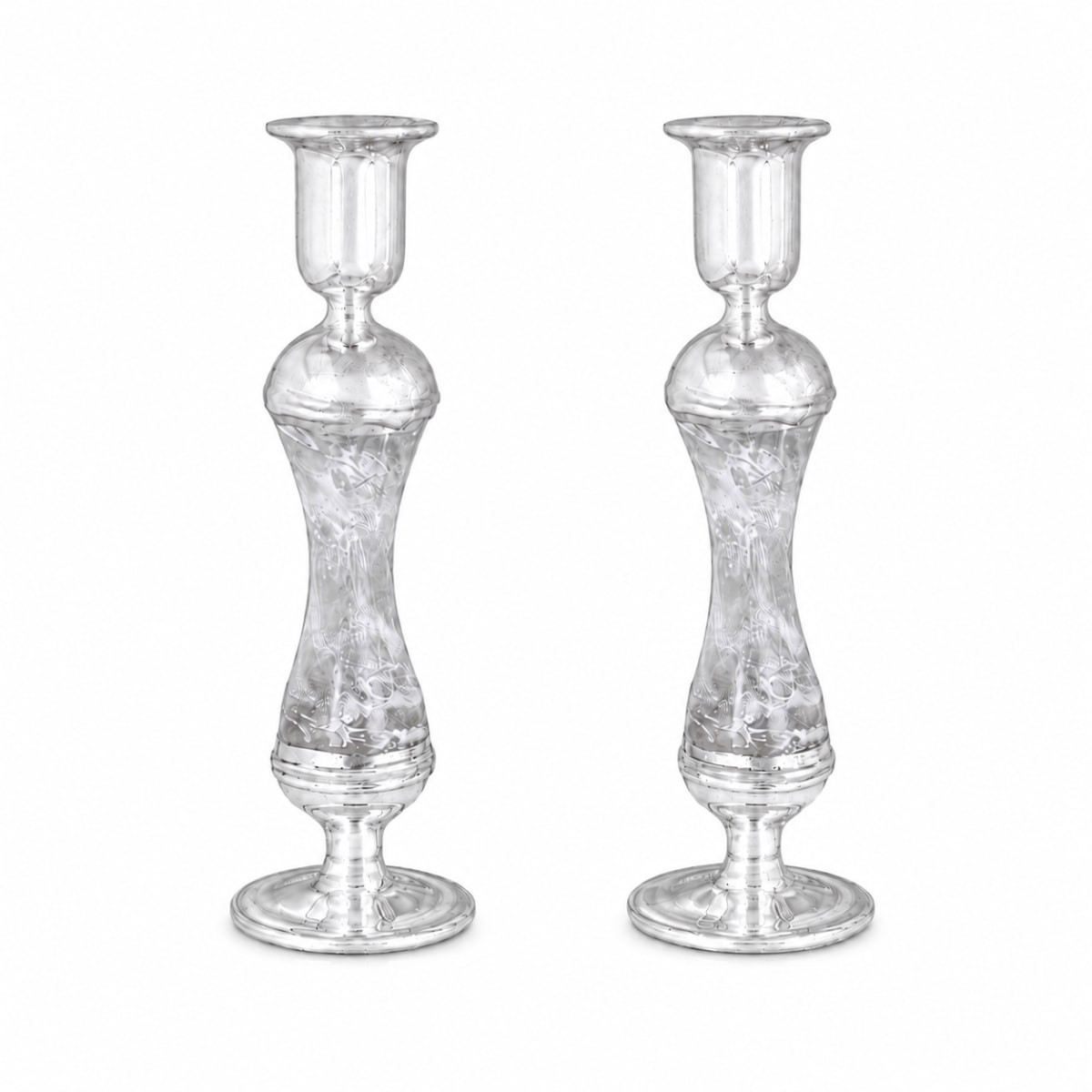 White 925 Silver-Plated Glass Candlesticks