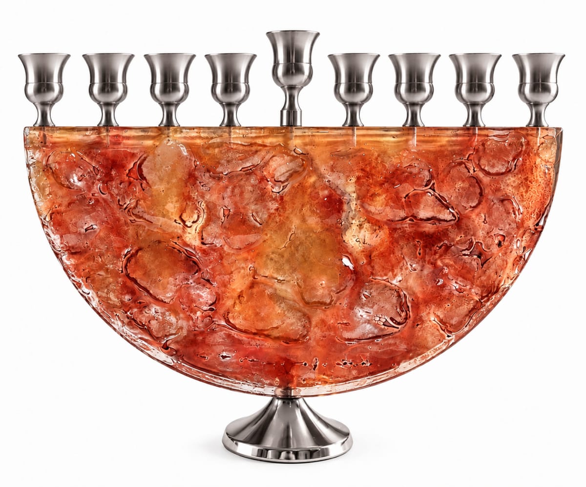 Silver-Tone Terracotta Glass Half-Moon Hanukkah Menorah