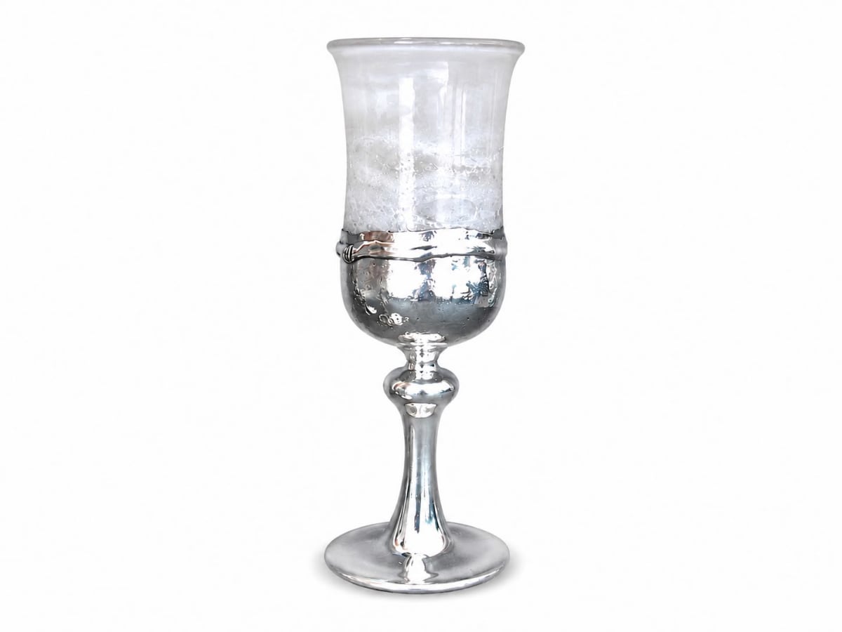 925 Silver-Plated Tall Curved White Glass Kiddush Cup
