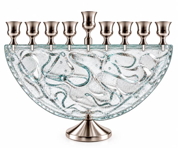 Silver-Tone Clear Glass Half-Moon Hanukkah Menorah