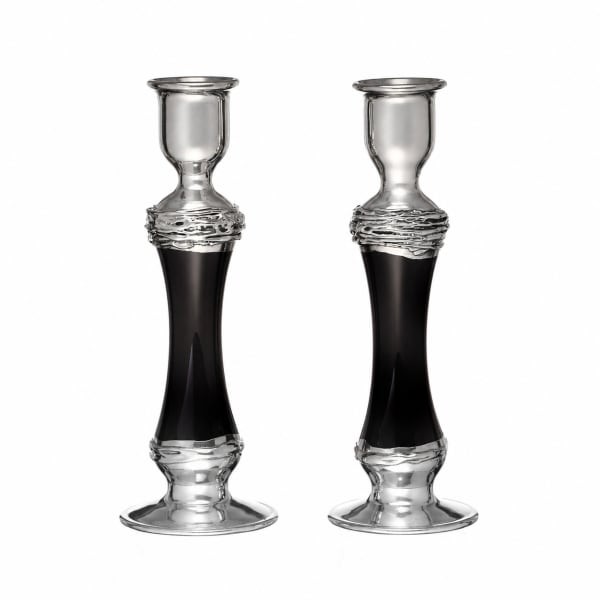 Black 925 Silver-Plated Glass Candlesticks - handmade glass candlesticks