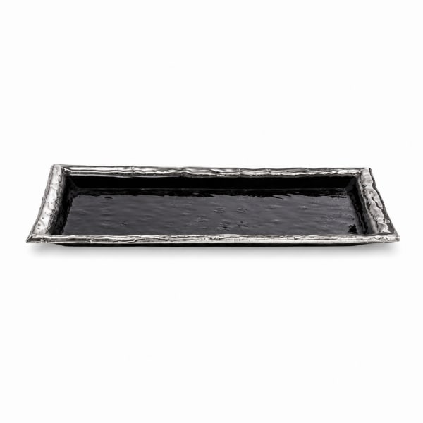 Black 925 Silver-Plated Glass Tray - handmade glass tray, bowl or Kiddush cup plate
