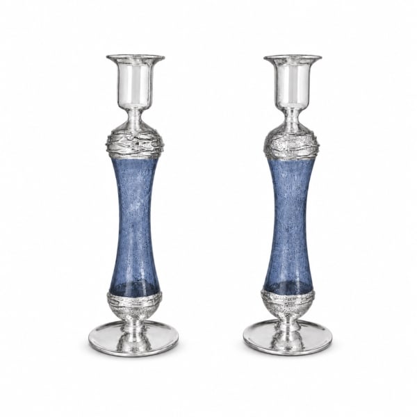 Blue 925 Silver-Plated Glass Candlesticks - handmade glass candlesticks