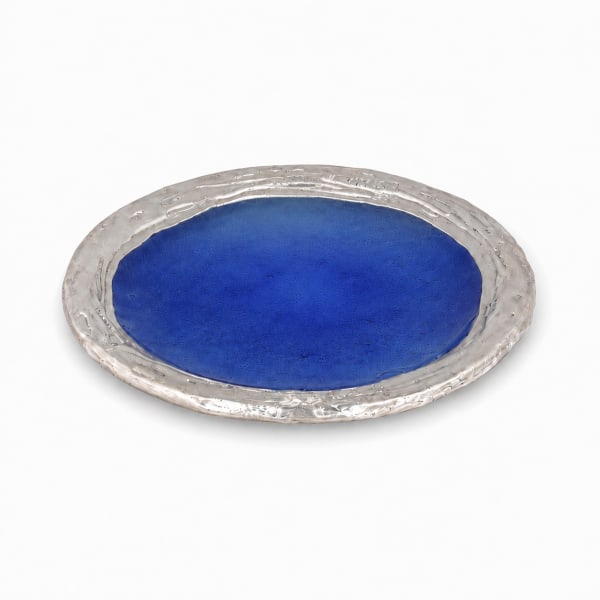 925 Silver-Plated Blue Kiddush Cup Plate - handmade glass tray, bowl or Kiddush cup plate