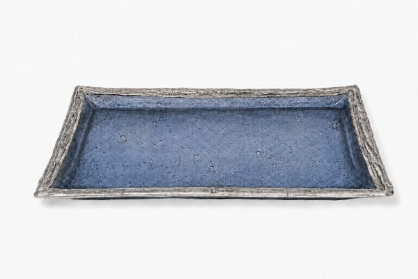 Blue 925 Silver-Plated Glass Tray - handmade glass tray, bowl or Kiddush cup plate