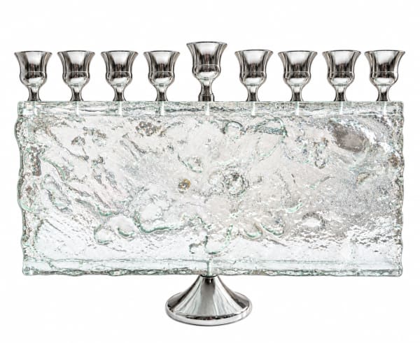 Silver-Tone Clear Glass Rectangular Hanukkah Menorah
