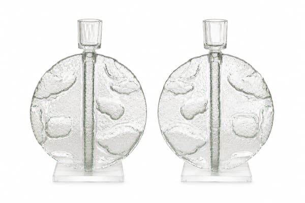 Clear Round Glass Candlesticks - handmade clear round glass candle holders