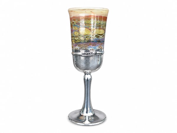 Tall Colorful Glass Cup - handmade silver-plated glass Kiddush cup with vibrant colours