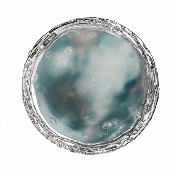 925 Silver-Plated Blue-Green Kiddush Cup Plate - handmade glass tray, bowl or Kiddush cup plate
